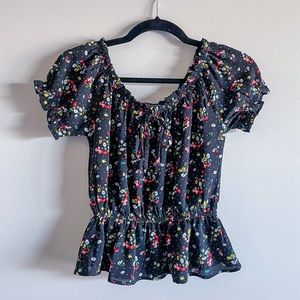 One Clothing LA Black Floral Short Sleeve Blouse Size XS